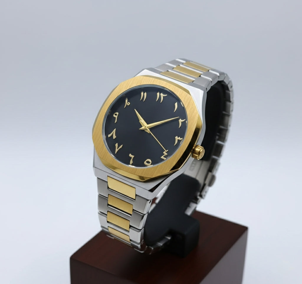 Arabic Aura Watch – Golden Elegance with Dark Blue Dial